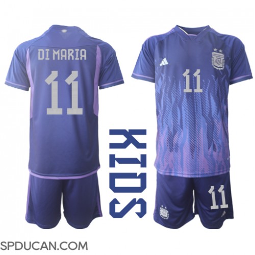 Dječji Nogometni Dres Argentina Angel Di Maria #11 Gostujuci SP 2022 Kratak Rukav (+ Kratke hlače)